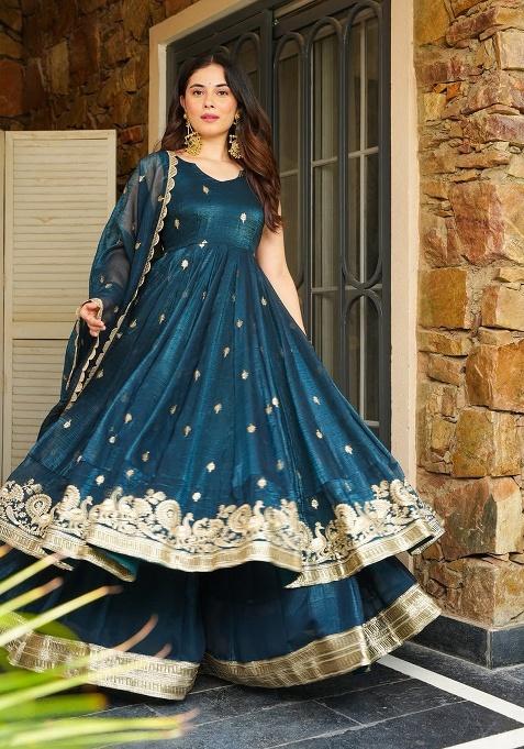 Rama Green Silk Simmer Silk Salwar Suit