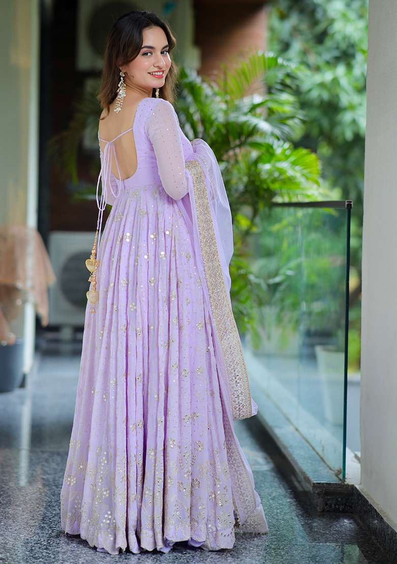 Orchid Sequin Work Faux Blooming Anarkali Set - Indya