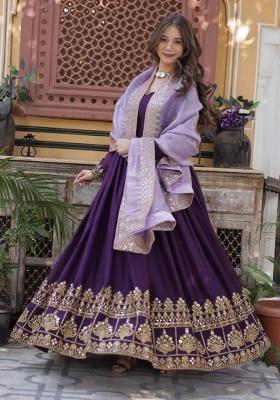 Purple Embroidered Faux Blooming Anarkali Set