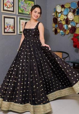 Black Zari Work Silk Blend Gown