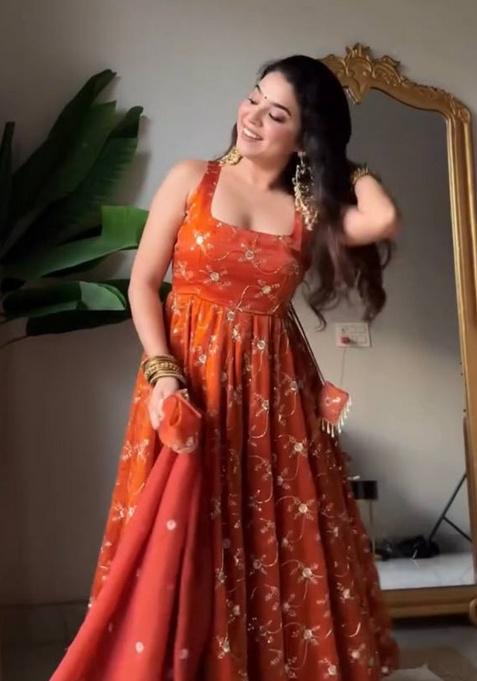 Orange Silk Silk Salwar Suit