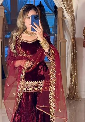Maroon Velvet Viscose Velvet Salwar Suit