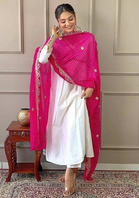 Pink Embroidery Chanderi Silk Kurta Set