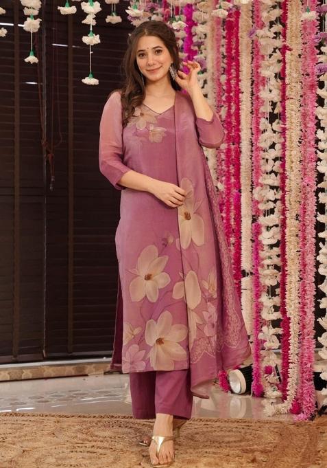 Onion Printed Silk Kurta Set