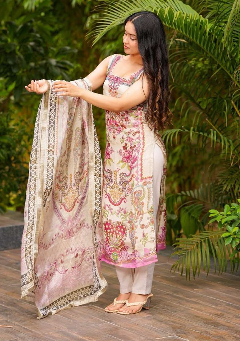 Multicolor Printed Crepe Kurta Set - Indya