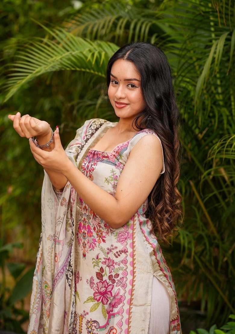 Multicolor Printed Crepe Kurta Set - Indya