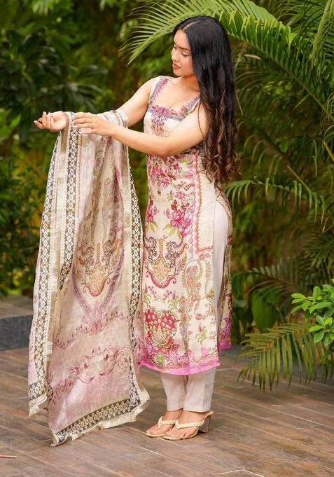 Multicolor Printed Crepe Kurta Set