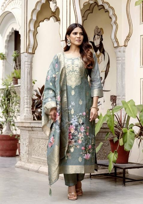 Green Printed Cotton Kurta Set