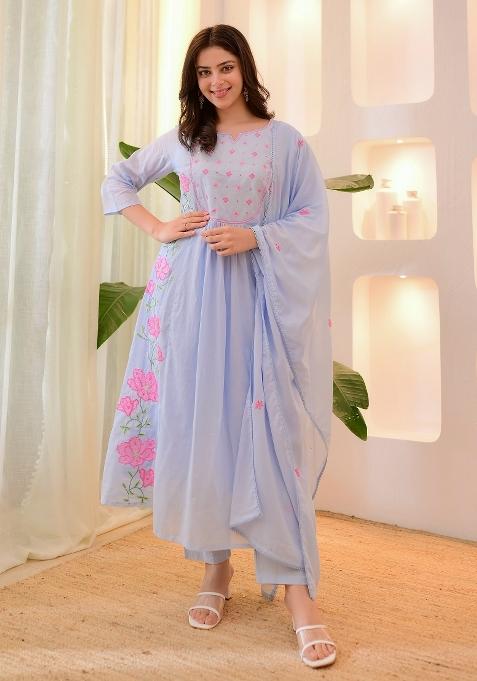 Lavender Embroidery Silk Kurta Set