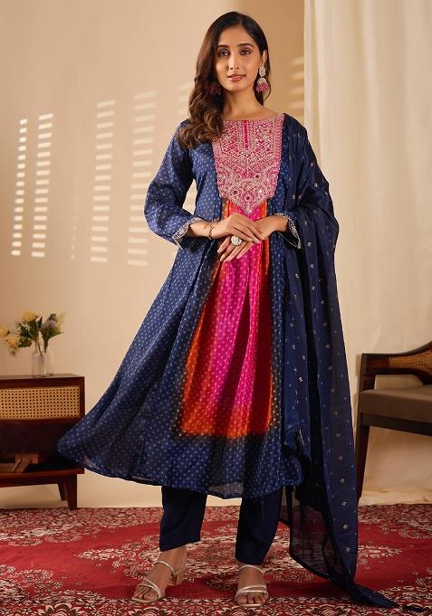 Blue Embroidery Rayon Kurta Set