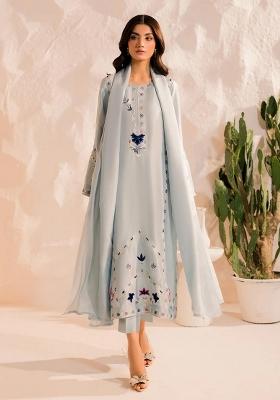 Grey Embroidery Chanderi Silk Kurta Set