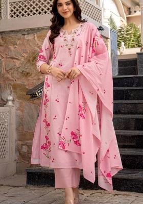 Pink Printed Chanderi Kurta Set