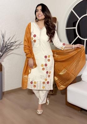 Peach Embroidery Cotton Kurta Set