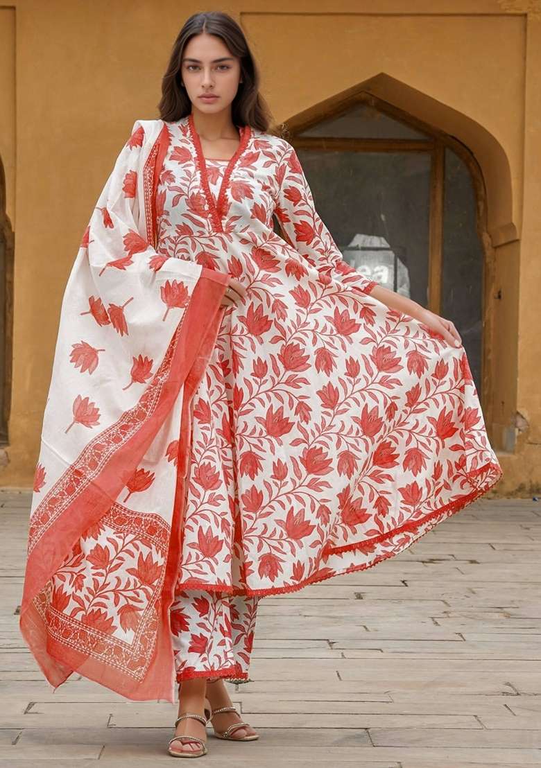 Multicolor Printed Cotton Kurta Set - Indya