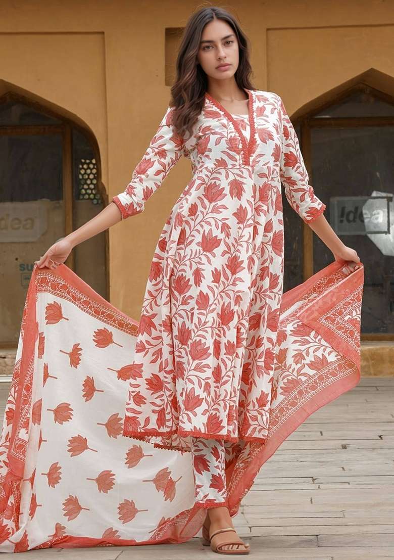 Multicolor Printed Cotton Kurta Set - Indya