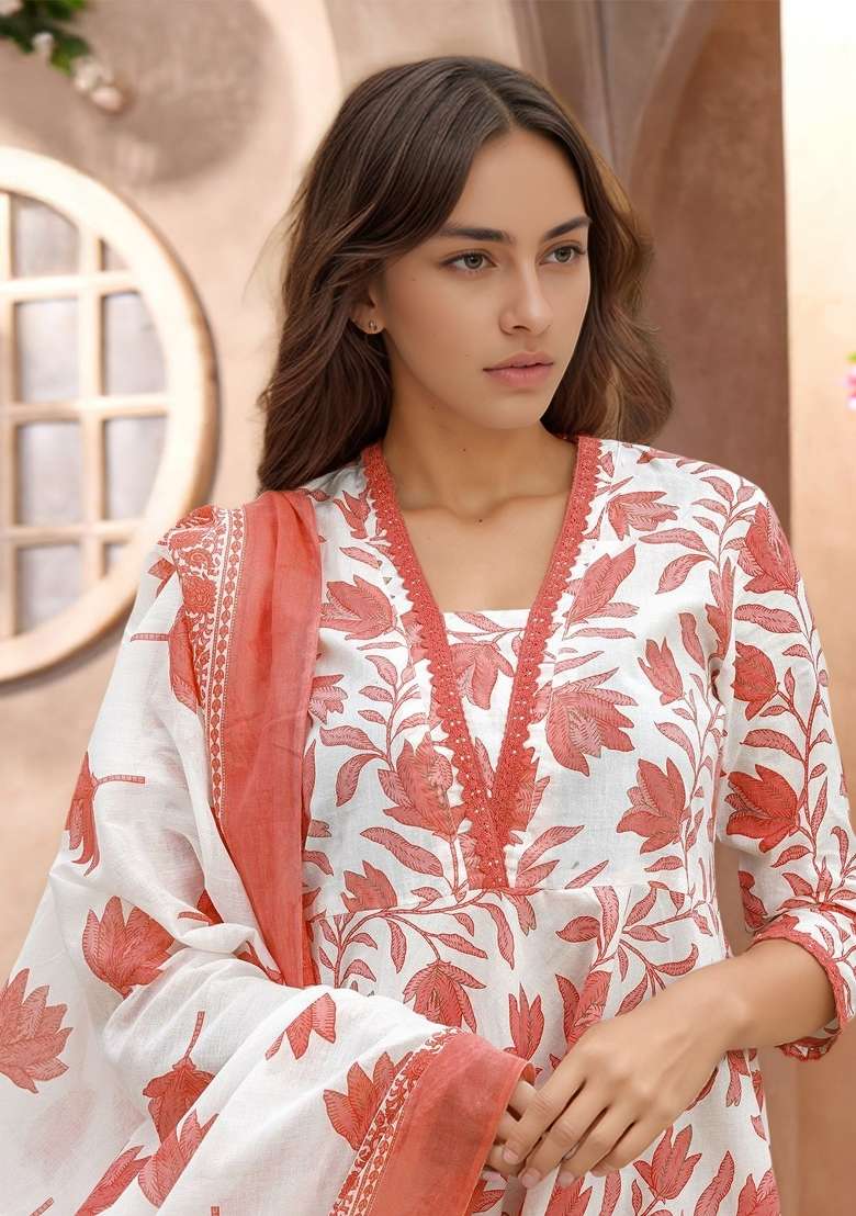 Multicolor Printed Cotton Kurta Set - Indya