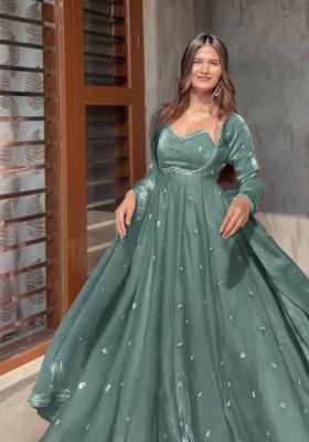 Sea Green Embroidery Silk Kurta Set