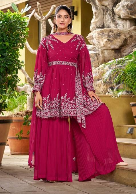 Rani Pink Embroidery Georgette Kurta Set