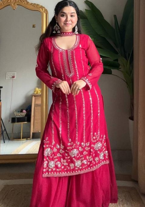 Purple Embroidery Georgette Kurta Set