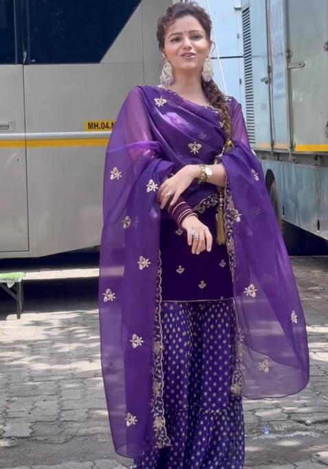 Purple Embroidery Velvet Salwar Kameez
