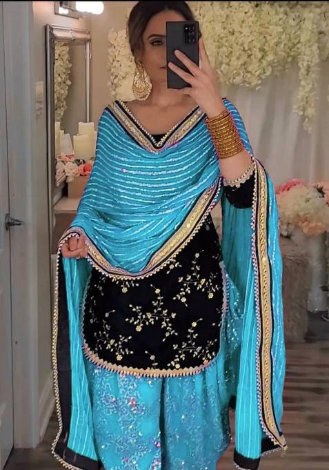 Blue Embroidery Velvet Salwar Kameez