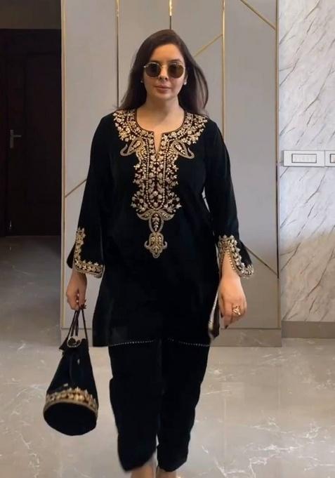Black Embroidery Velvet Salwar Kameez