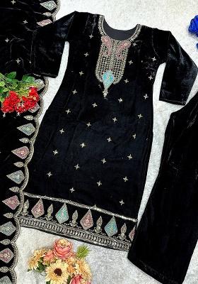 Black Embroidery Velvet Salwar Kameez