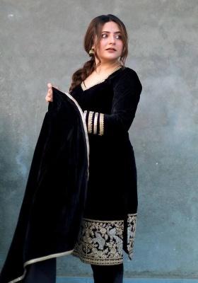 Black Embroidery Velvet Salwar Kameez