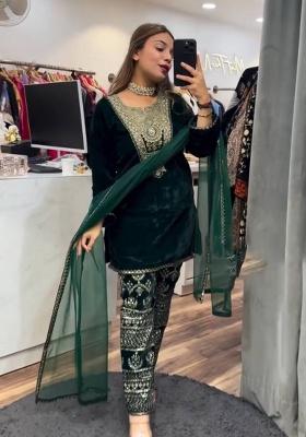 Green Embroidery Velvet Salwar Kameez