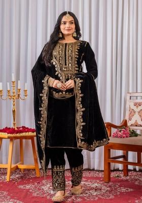 Black Embroidery Velvet Salwar Kameez