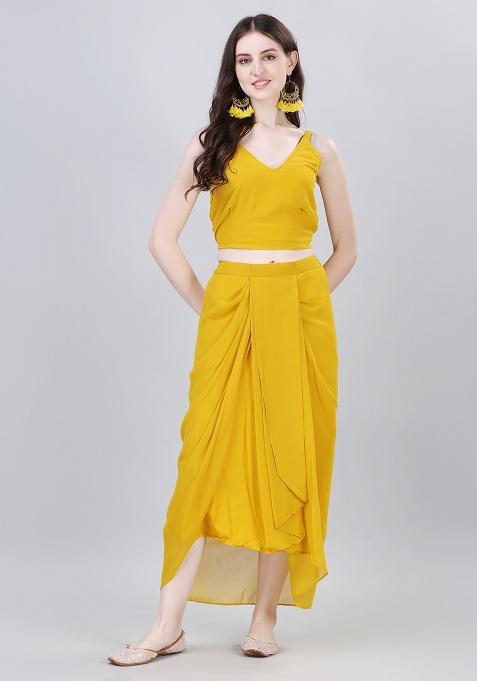 Mustard Printed Georgette Ethnic Set