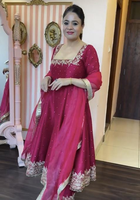 Pink Embroidery Silk Anarkali Gown