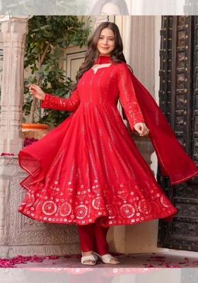 Red Embroidery Georgette Anarkali Gown