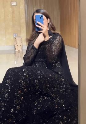 Black Embroidery Faux Blooming Anarkali Gown