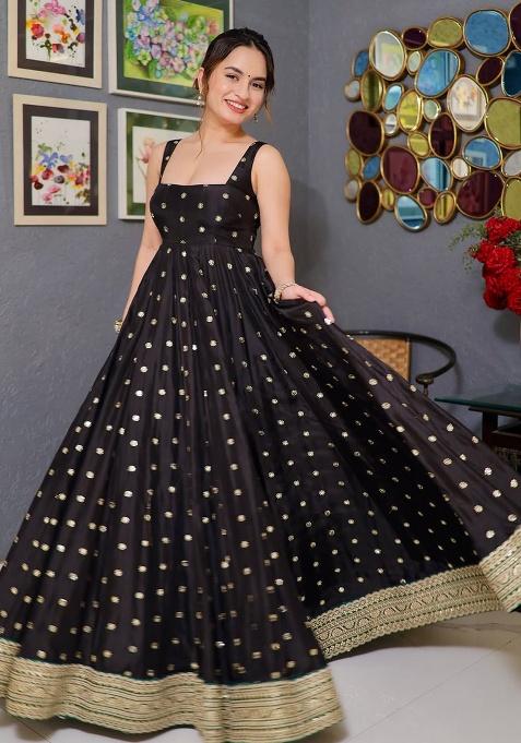 Black Embroidery Silk Anarkali Gown