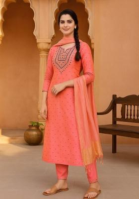 Green Embroidery Poly Cotton Kurta Set