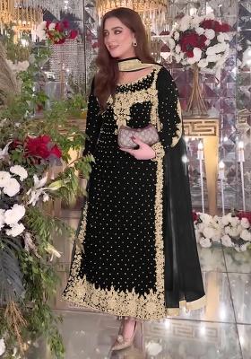 Black Embroidery Velvet Kurta Set