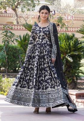 Black Embroidery Viscose Jacquard Kurta Set
