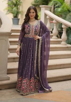 Onion Embroidered Georgette Anarkali Set