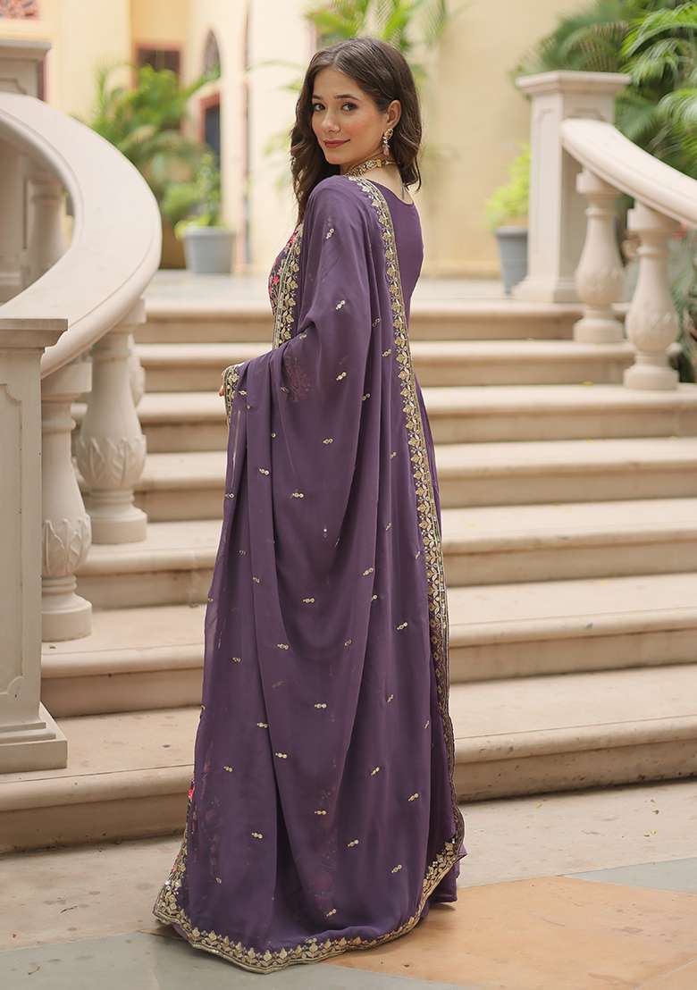 Onion Embroidered Georgette Anarkali Set - Indya