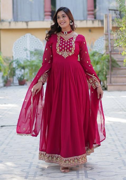 Pink Embroidery Georgette Kurta Set