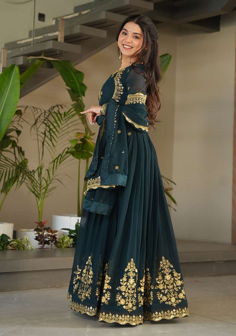 Rama Embroidered Georgette Anarkali Set - Indya