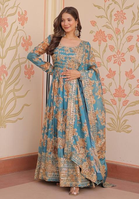 Rama Embroidery Silk Kurta Set