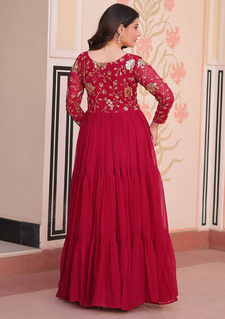 Pink Embroidered Georgette Anarkali Set - Indya