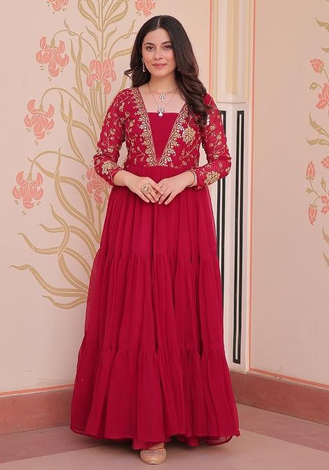 Pink Embroidery Georgette Dress