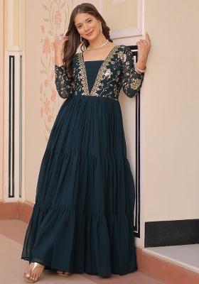 Rama Embroidered Georgette Anarkali Set