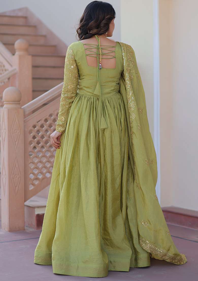 Purple Embroidered Gold Crush Anarkali Set - Indya