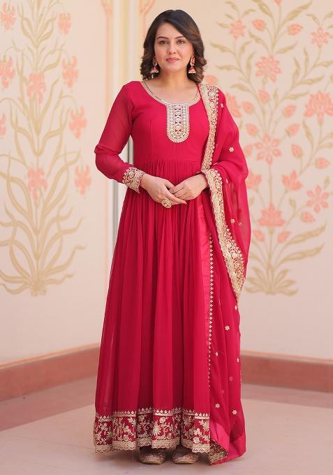 Maroon Embroidery Georgette Kurta Set