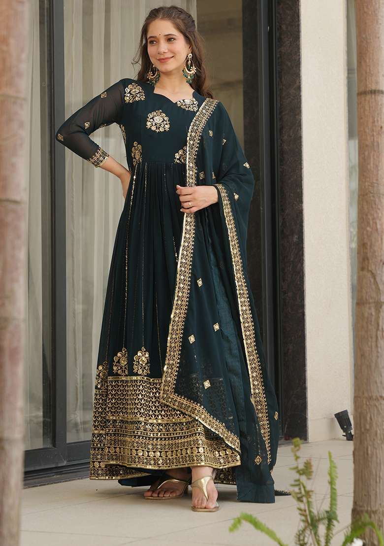 Rama Embroidered Georgette Anarkali Set - Indya