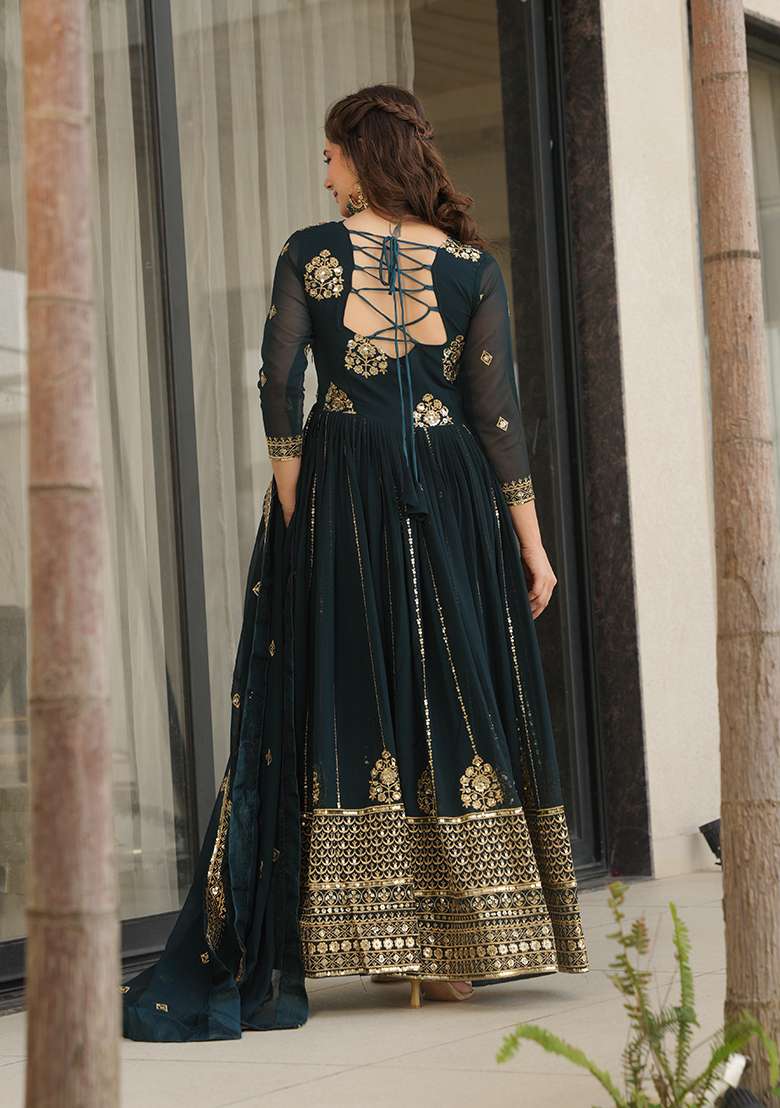 Rama Embroidered Georgette Anarkali Set - Indya